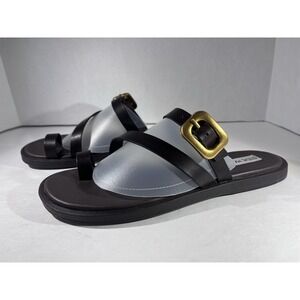 Steve Madden Shelee Women Sandals 9 Brown Leather Gold Buckles Flat Comfort